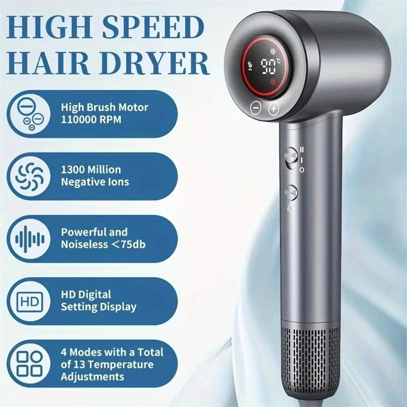 High-speed Hair Dryer 110000RPM, Low-noise Brushless Motor, 5-speed Control with Magnetic Diffuser and Nozzle, Suitable for Travel Salon, Ideal Gift for Women