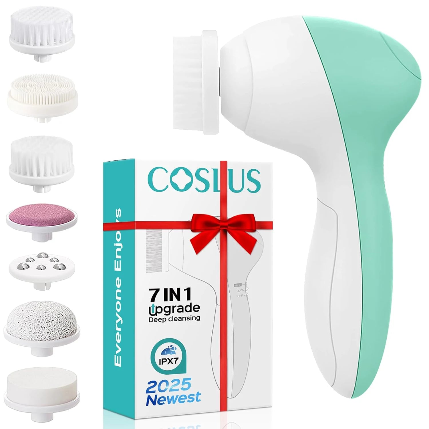 7-in-1 Electric Exfoliating Facial Cleansing Brush for Deep Cleansing and Massaging, with 7 Replaceable Brush Heads.