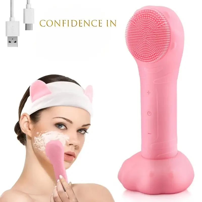 Electric Silicone Facial Cleansing Brush Sonic Face Scrubber Waterproof Rechargeable Exfoliating Deep Clean Skin Care Tool