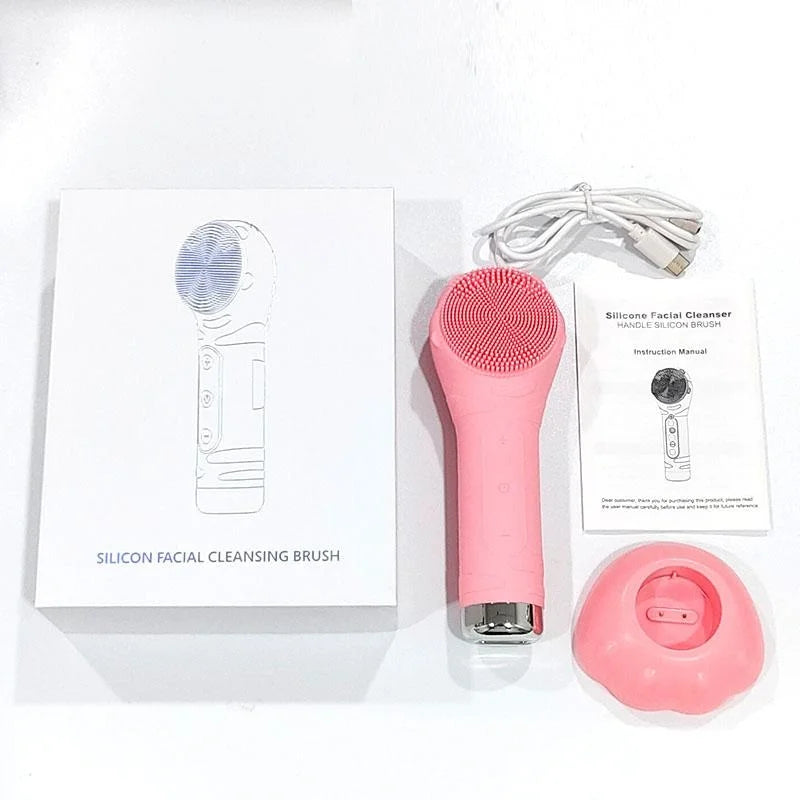 Electric Silicone Facial Cleansing Brush Sonic Face Scrubber Waterproof Rechargeable Exfoliating Deep Clean Skin Care Tool