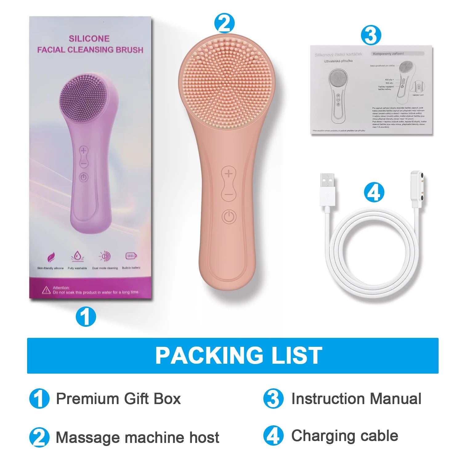 CMH Ultrasonic Waterproof Cleansing Brush Rechargeable Frosted Exfoliating Vibrating Deep Cleaning and Skincare Tool