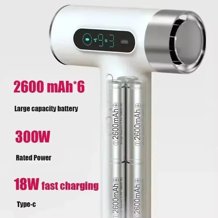 Wireless Hair Dryer For Students Dormitory 300W High Speed Motor Portable USB Charging Cold Hot Wind Blow Dryer Tool