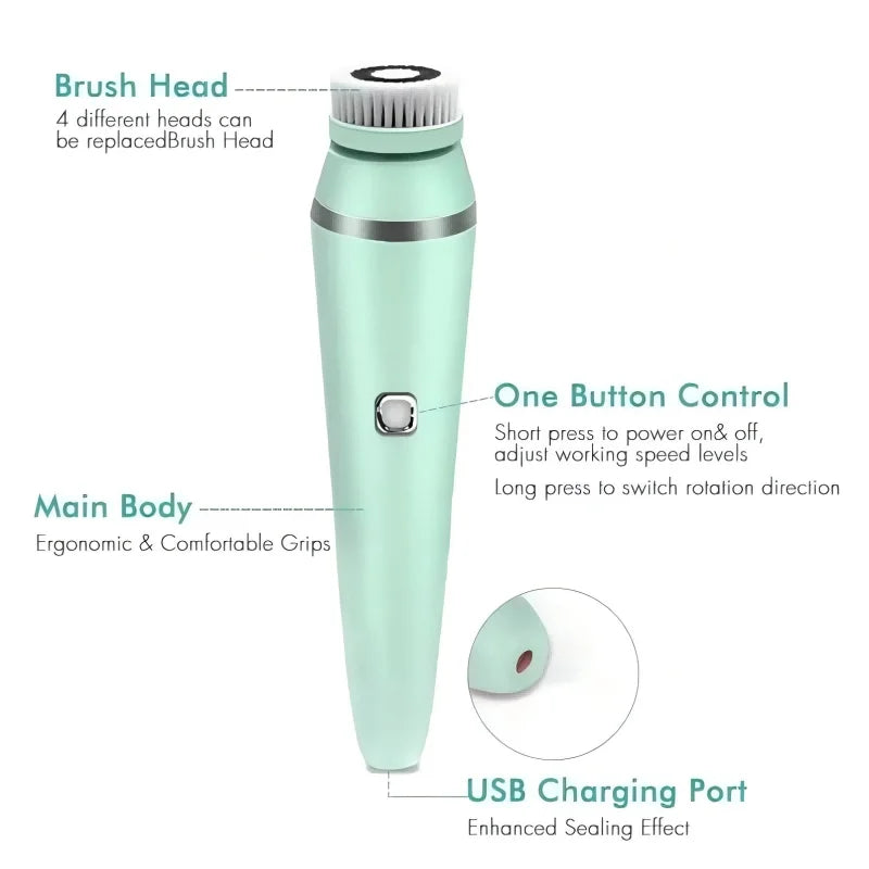 Waterproof IPX7 Electric Facial Cleansing Brush Electric Deep Cleaning Removal Blackhead Pore Exfoliator Face Massager Device