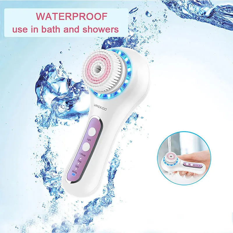 Electric Face Scrubber Exfoliator Facial Cleansing Brush with 5 Brush Heads for Skin Care Exfoliating Massager Deep Cleansing