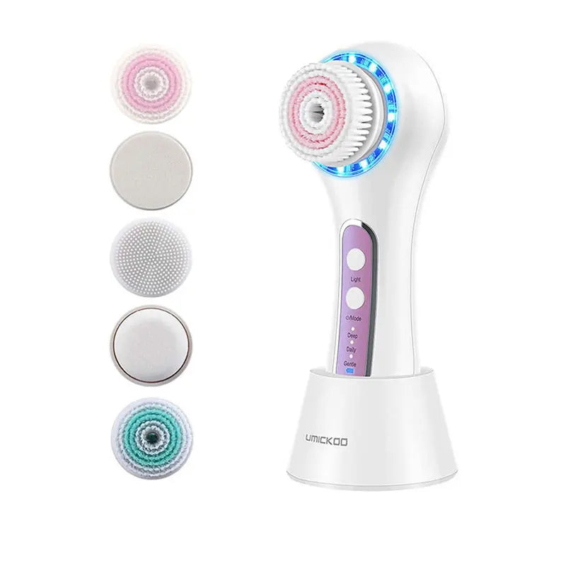 Electric Face Scrubber Exfoliator Facial Cleansing Brush with 5 Brush Heads for Skin Care Exfoliating Massager Deep Cleansing