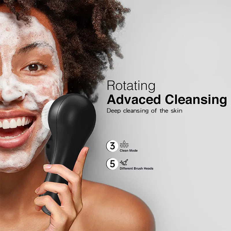 Electric Face Scrubber Exfoliator Facial Cleansing Brush with 5 Brush Heads for Skin Care Exfoliating Massager Deep Cleansing