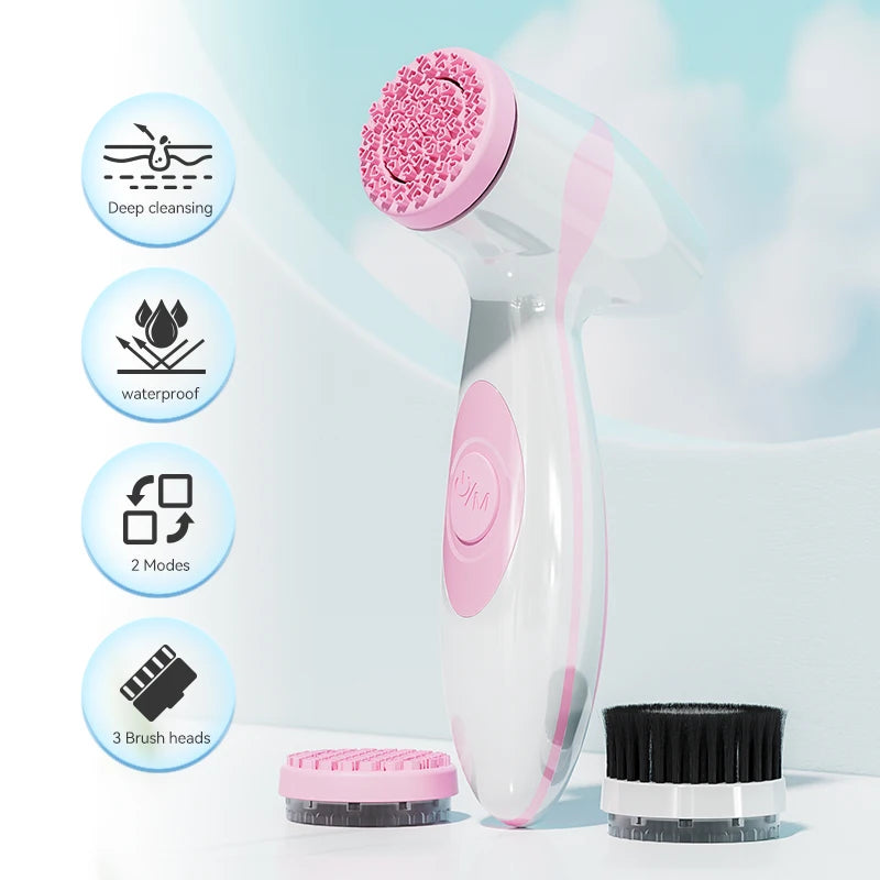 Facial Cleansing Brush, Waterproof Dual Rotating Facial Cleansing Brush, Comes With 3 Brush Heads and 2 Adjustable Speeds, Recha