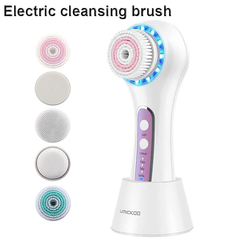 Electric Face Scrubber Exfoliator Facial Cleansing Brush with 5 Brush Heads for Skin Care Exfoliating Massager Deep Cleansing