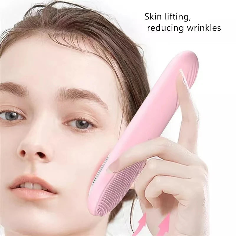 Warm Electric Facial Cleanser Brush Home Use Facial Skin Tightening Deep Cleaning Silicone Face Brush