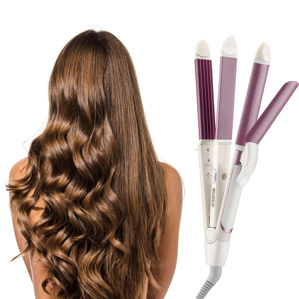 3 in 1 Electric Hair Curler and Straightener Personal Hair Styling Tools Wave Tourmaline Ceramic Styler Curling Iron