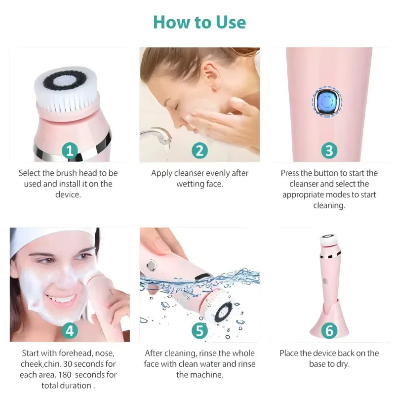 Waterproof IPX7 Electric Facial Cleansing Brush Electric Deep Cleaning Removal Blackhead Pore Exfoliator Face Massager Device