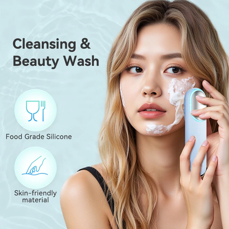 Facial Cleansing Brush, Silicone Face Scrubber, Electric Face Brushes for Cleansing with Vibration, Hot and Cold Modes, Face Scr