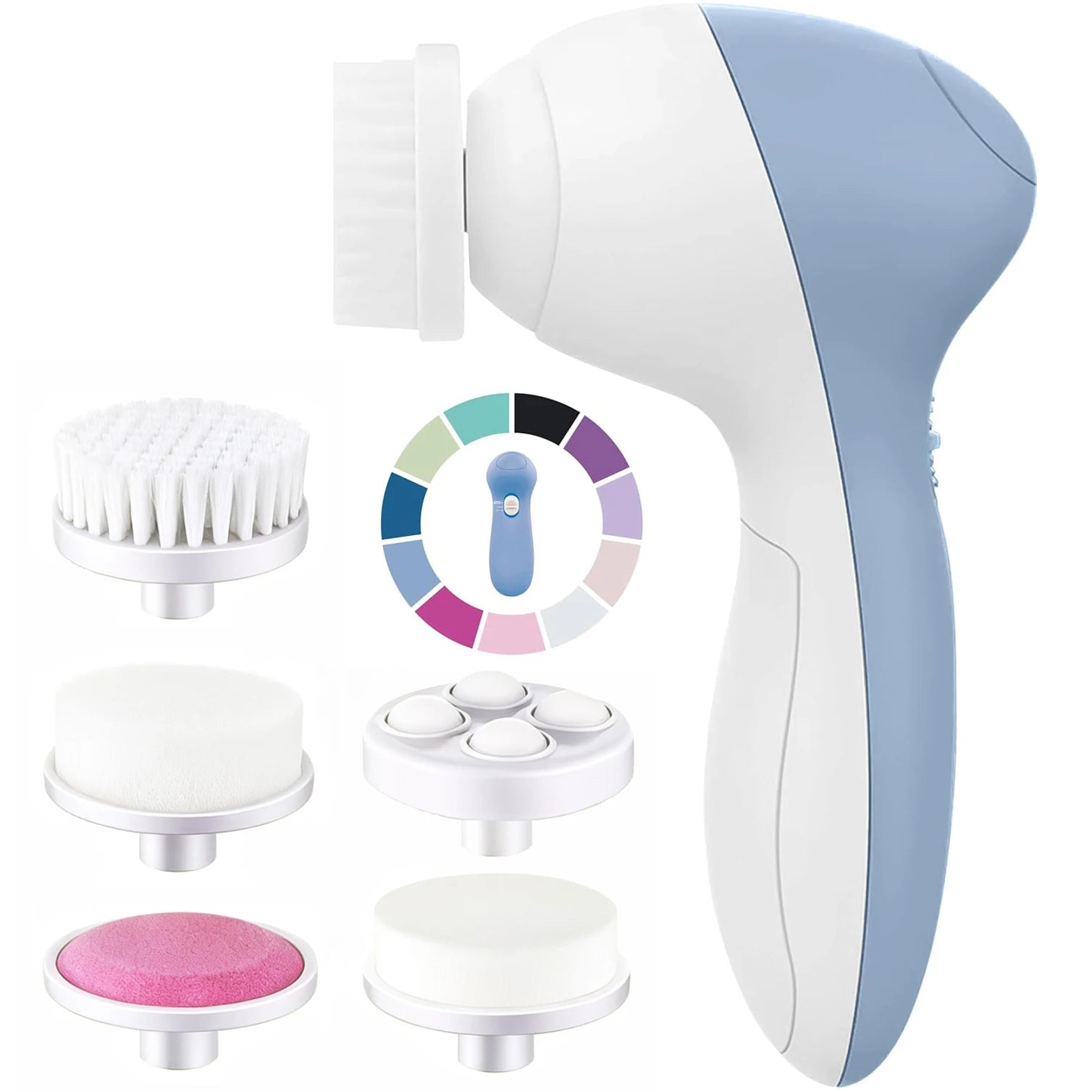 7-in-1 Electric Exfoliating Facial Cleansing Brush for Deep Cleansing and Massaging, with 7 Replaceable Brush Heads.